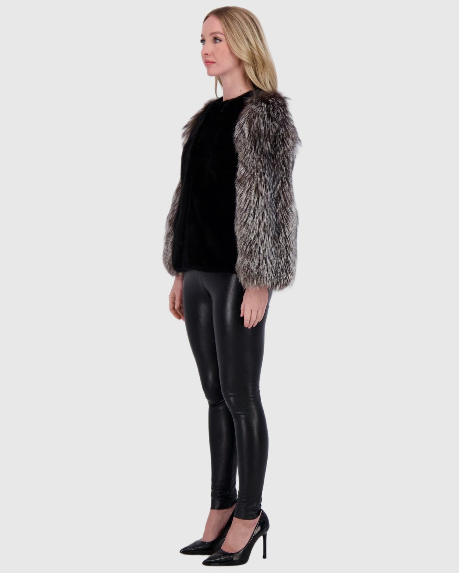 Mink Jacket With Fox Sleeves | Black/Silver Fox