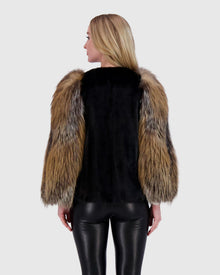 Mink Jacket With Fox Sleeves | Black/Goldcross Fox