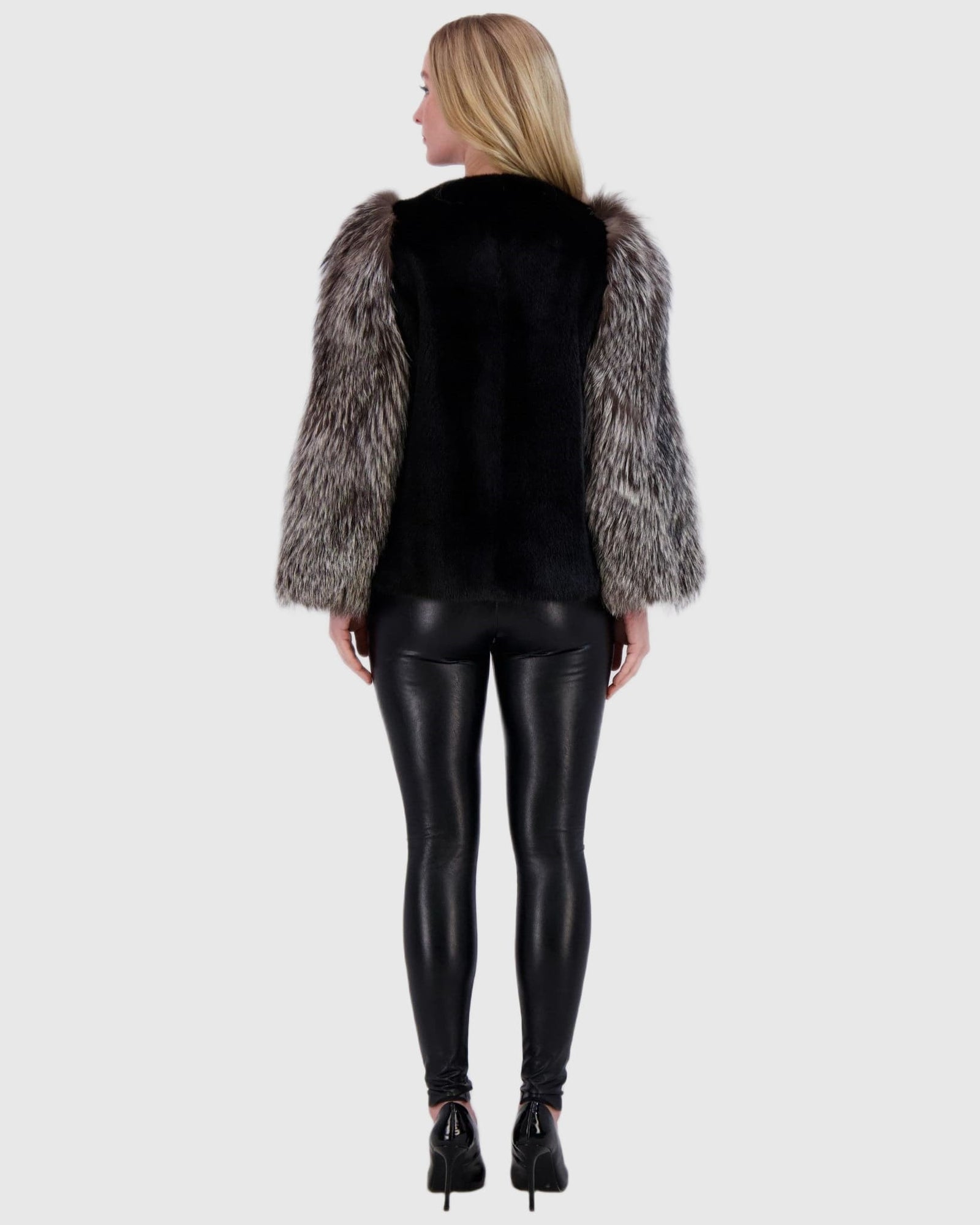 Mink Jacket With Fox Sleeves | Black/Silver Fox