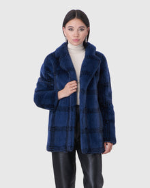 Mink Jacket With Notch Collar | Blue Plaid/Black