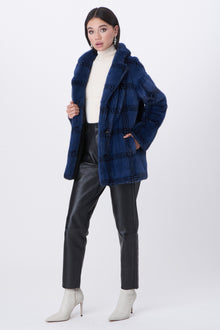 Mink Jacket With Notch Collar | Women | Blue Plaid x Black