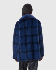 Mink Jacket With Notch Collar | Blue Plaid/Black