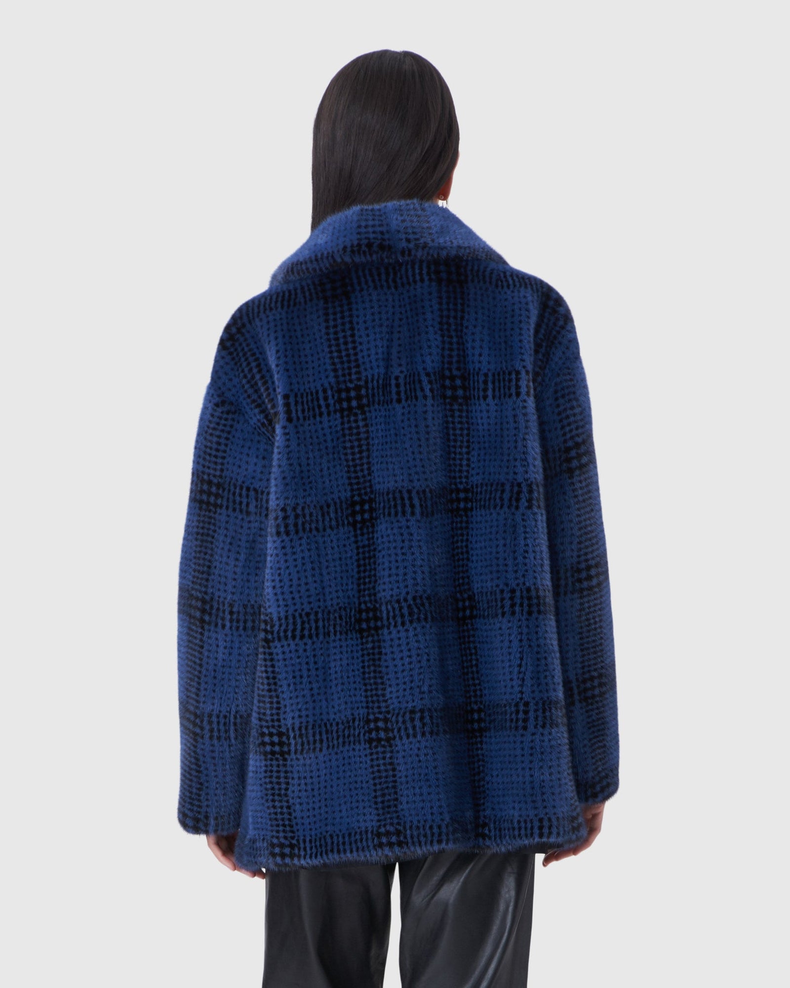 Mink Jacket With Notch Collar | Blue Plaid/Black