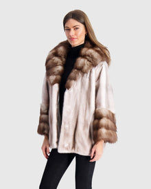 Mink Jacket With Stone Marten Collar And Cuffs | Silver Blue/White
