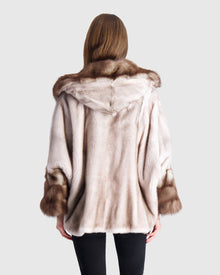 Mink Jacket With Stone Marten Collar And Cuffs | Silver Blue/White
