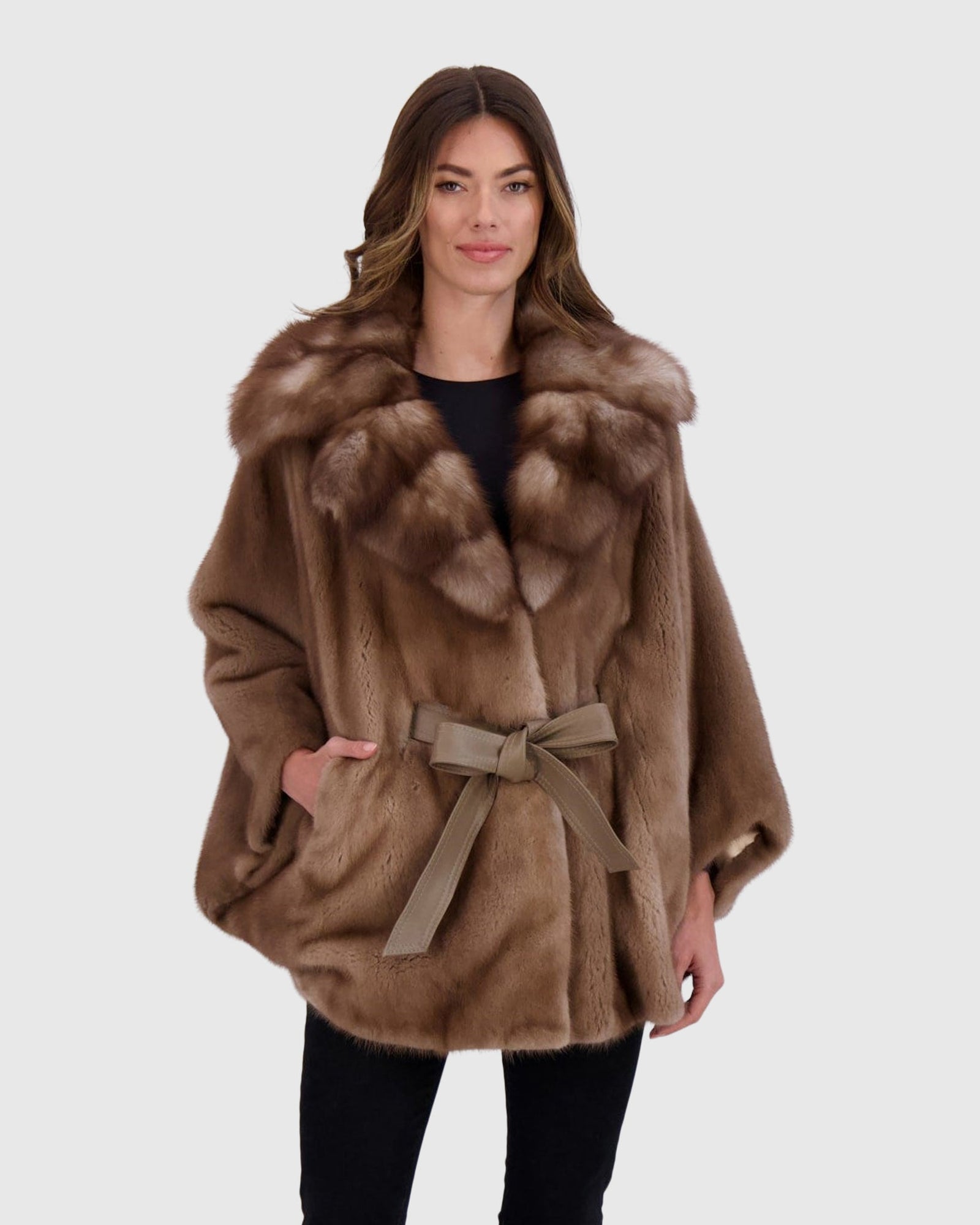 Mink Jacket With Stone Marten Collar | Pastel (V1)