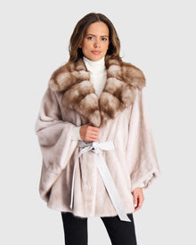 Mink Jacket With Stone Marten Collar | Silver Blue/White (V1)