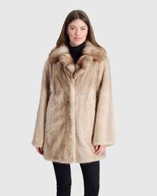 Mink Jacket With Stone Marten Collar | Silver Blue/Mocha