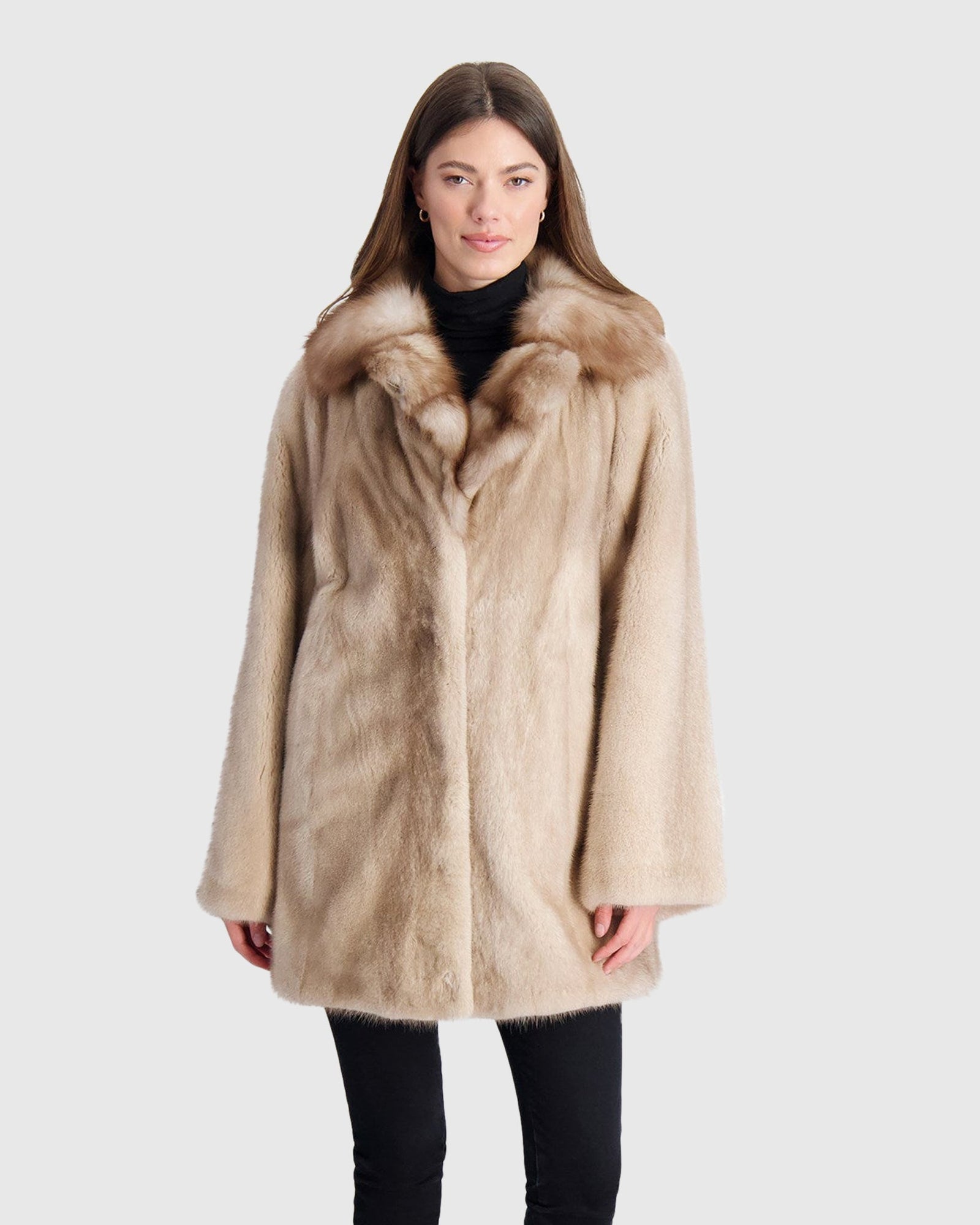 Mink Jacket With Stone Marten Collar | Silver Blue/Mocha