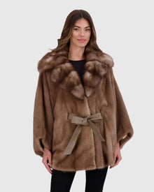 Mink Jacket With Stone Marten Collar | Pastel (V1)