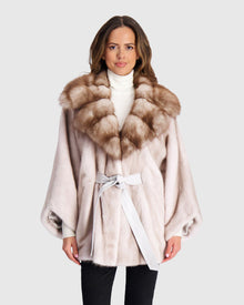 Mink Jacket With Stone Marten Collar | Silver Blue/White (V1)