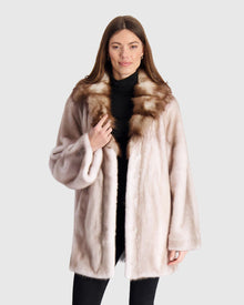 Mink Jacket With Stone Marten Collar | Silver Blue/White (V2)
