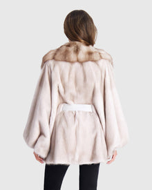 Mink Jacket With Stone Marten Collar | Silver Blue/White (V1)