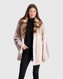 Mink Jacket With Stone Marten Collar | Silver Blue/White (V2)