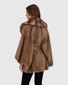 Mink Jacket With Stone Marten Collar | Pastel (V1)