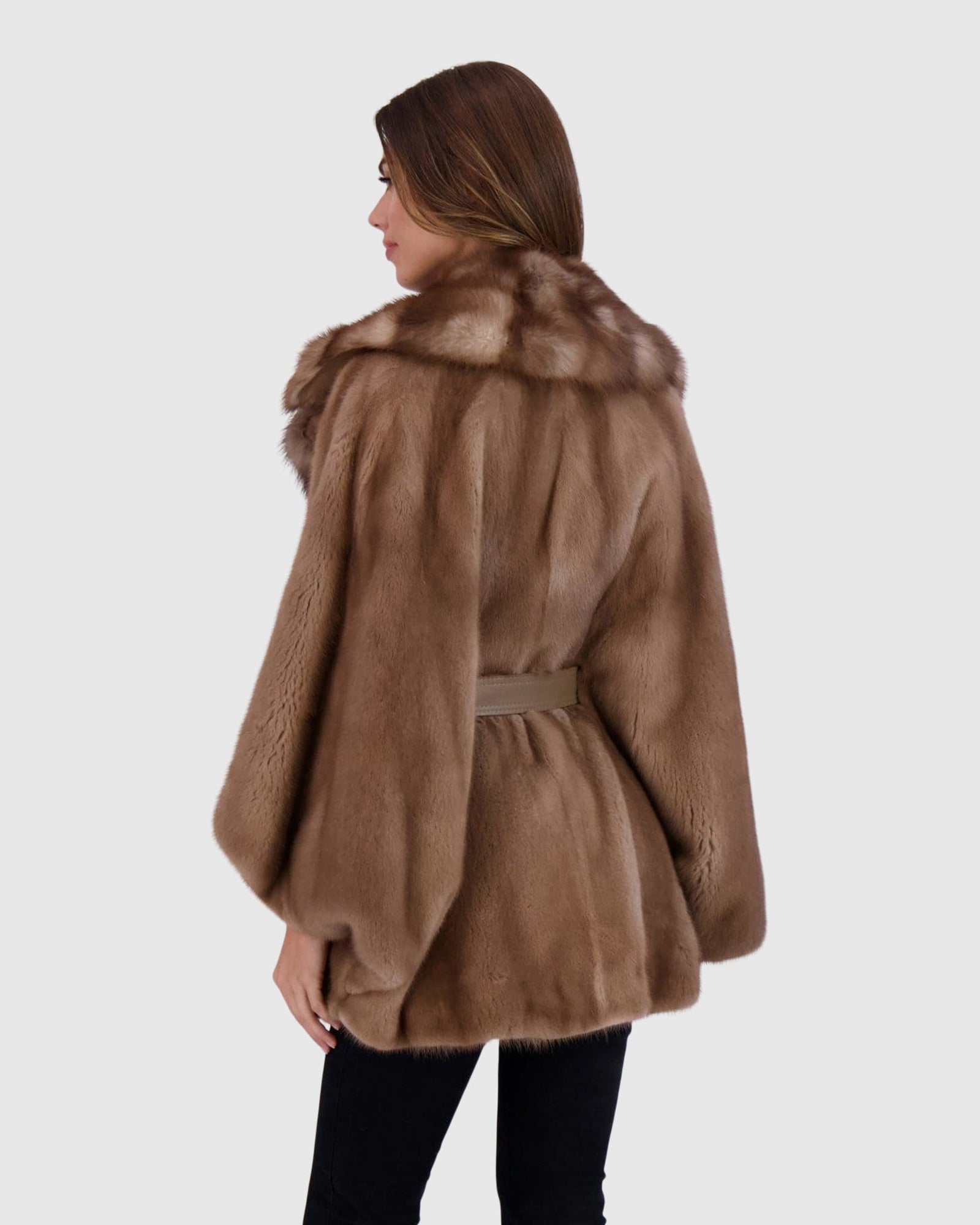 Mink Jacket With Stone Marten Collar | Pastel (V1)