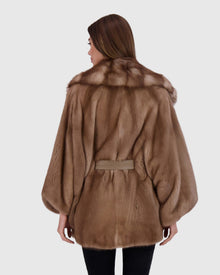 Mink Jacket With Stone Marten Collar | Pastel (V1)