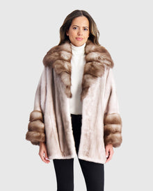 Mink Jacket With Stone Marten Collar & Trim | Silver Blue/White