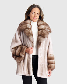 Mink Jacket With Stone Marten Collar & Trim | Silver Blue/White