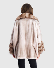 Mink Jacket With Stone Marten Collar & Trim | Silver Blue/White