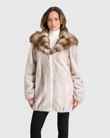 Mink Jacket With Stone Marten Hood | Silver Blue/White