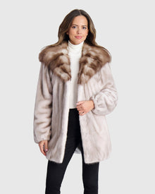 Mink Jacket With Stone Marten Hood | Silver Blue/White