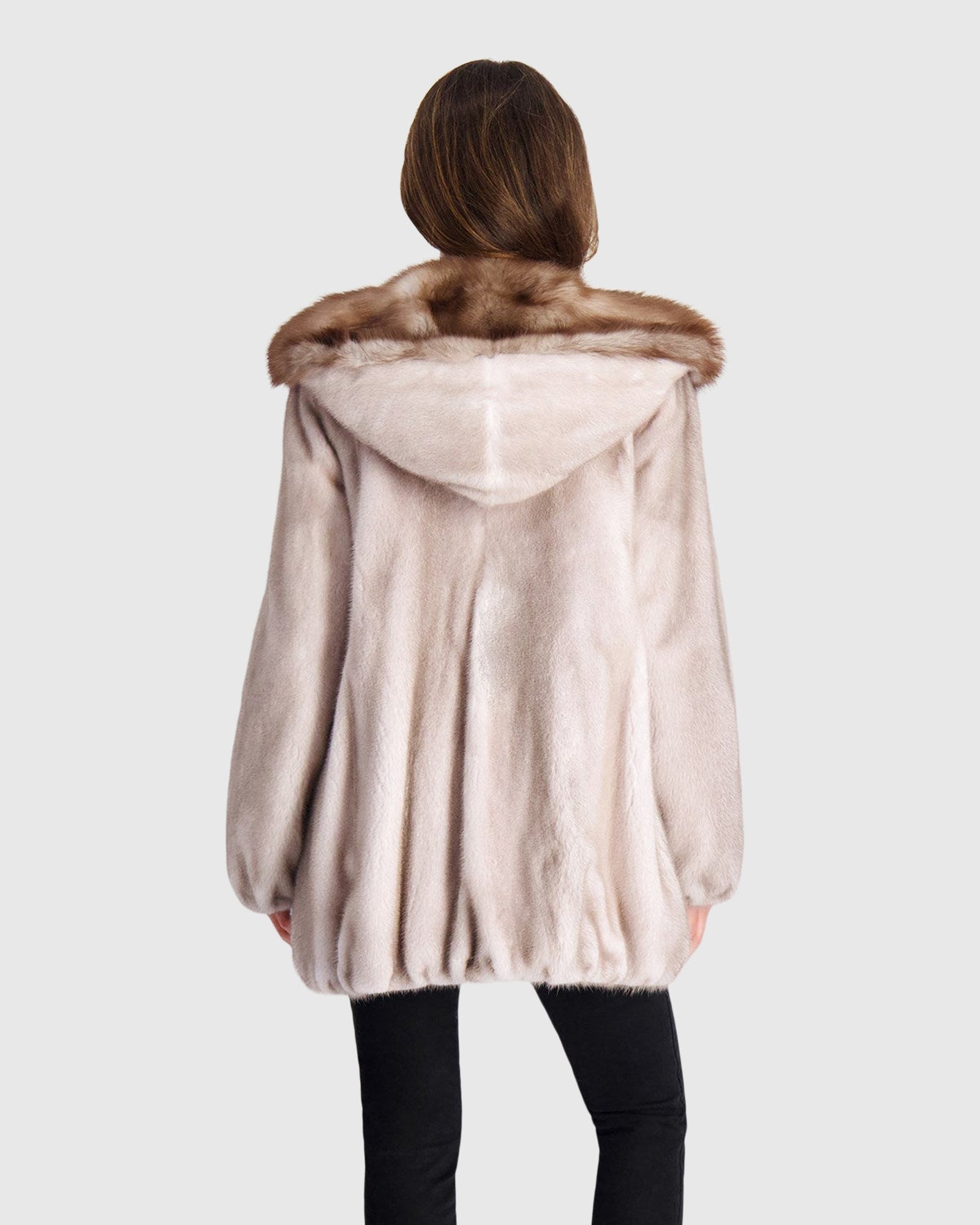 Mink Jacket With Stone Marten Hood | Silver Blue/White