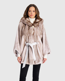 Mink Jacket With Stone Marten Hood Trim | Silver Blue/White (V1)