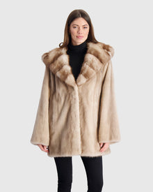 Mink Jacket With Stone Marten Hood Trim | Silver Blue/Mocha