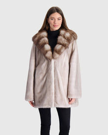 Mink Jacket With Stone Marten Hood Trim | Silver Blue/White (V2)