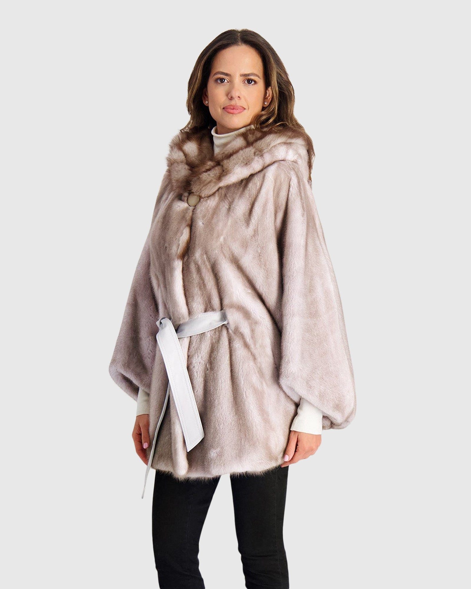 Mink Jacket With Stone Marten Hood Trim | Silver Blue/White (V1)