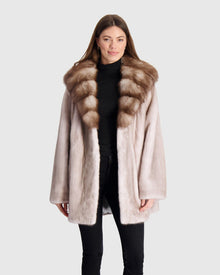 Mink Jacket With Stone Marten Hood Trim | Silver Blue/White (V2)