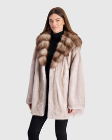 Mink Jacket With Stone Marten Hood Trim | Silver Blue/White (V2)