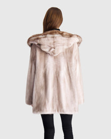 Mink Jacket With Stone Marten Hood Trim | Silver Blue/White (V2)