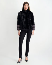 Mink Jacket With Stone Marten Trim | Women | Black