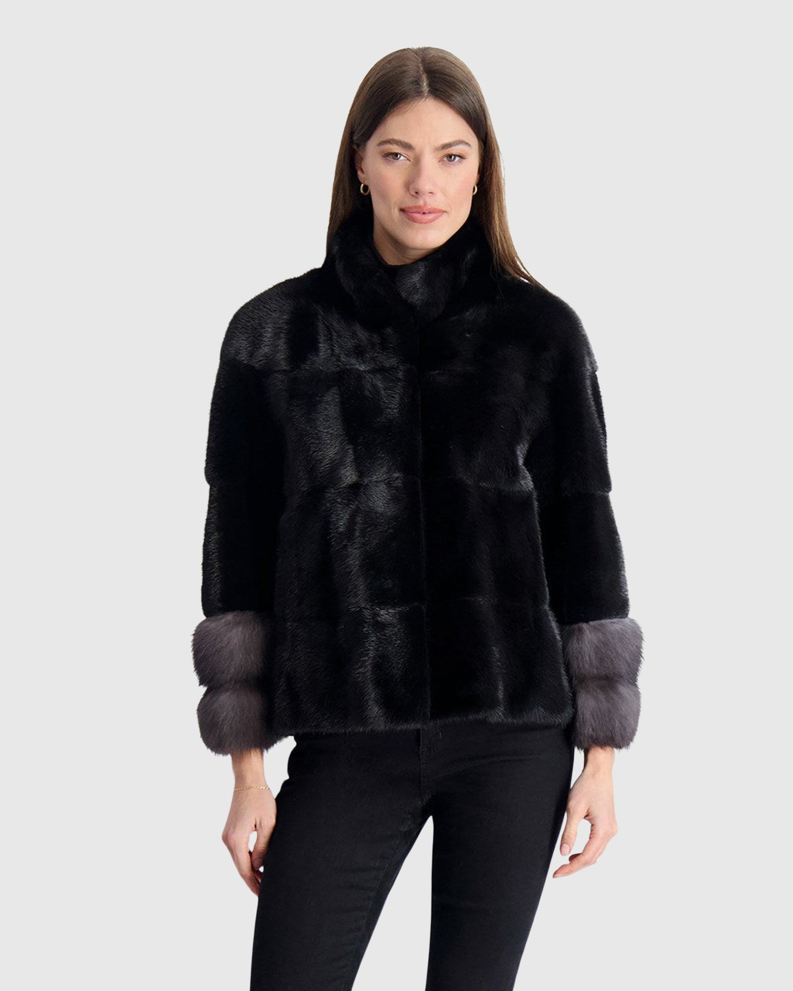 Mink Jacket With Stone Marten Trim | Black