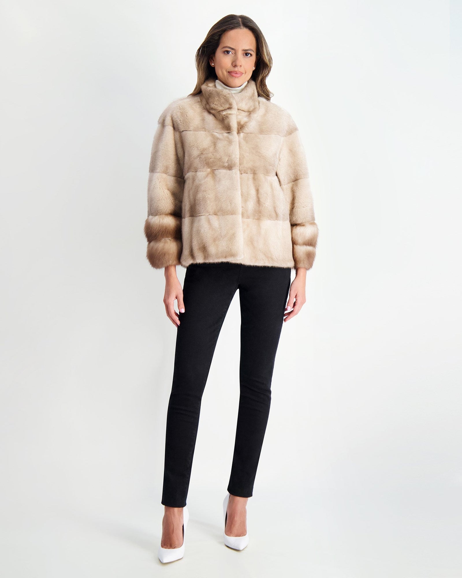 Mink Jacket With Stone Marten Trim | Women | Silver Blue x Mocha