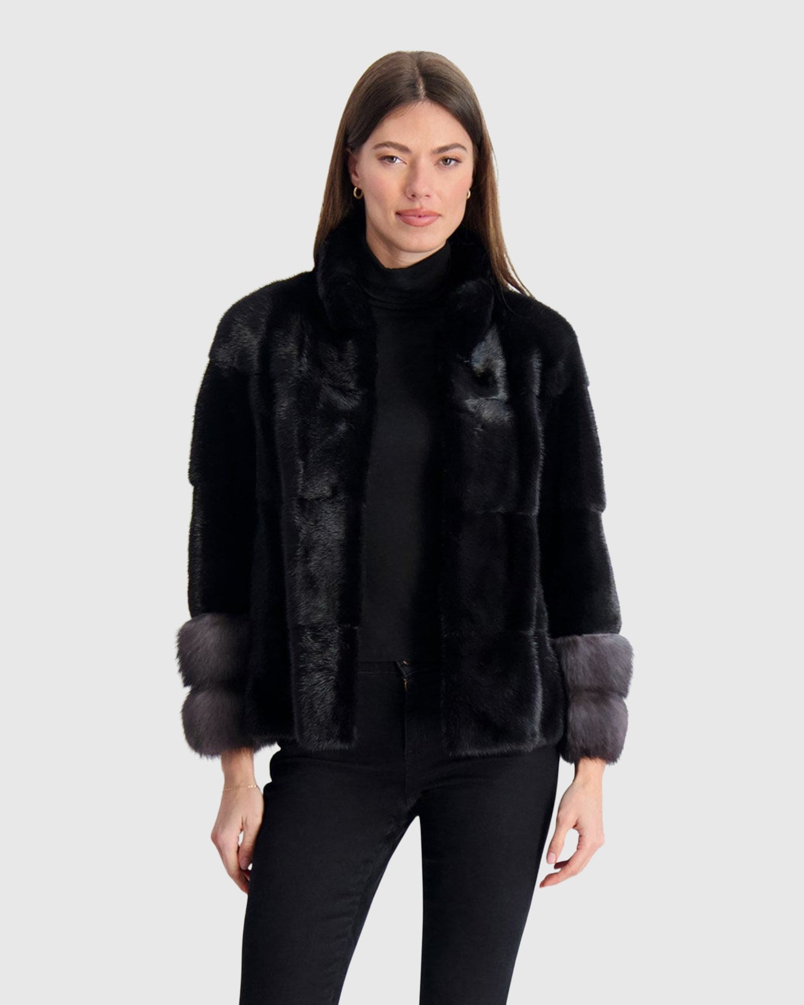 Mink Jacket With Stone Marten Trim | Black