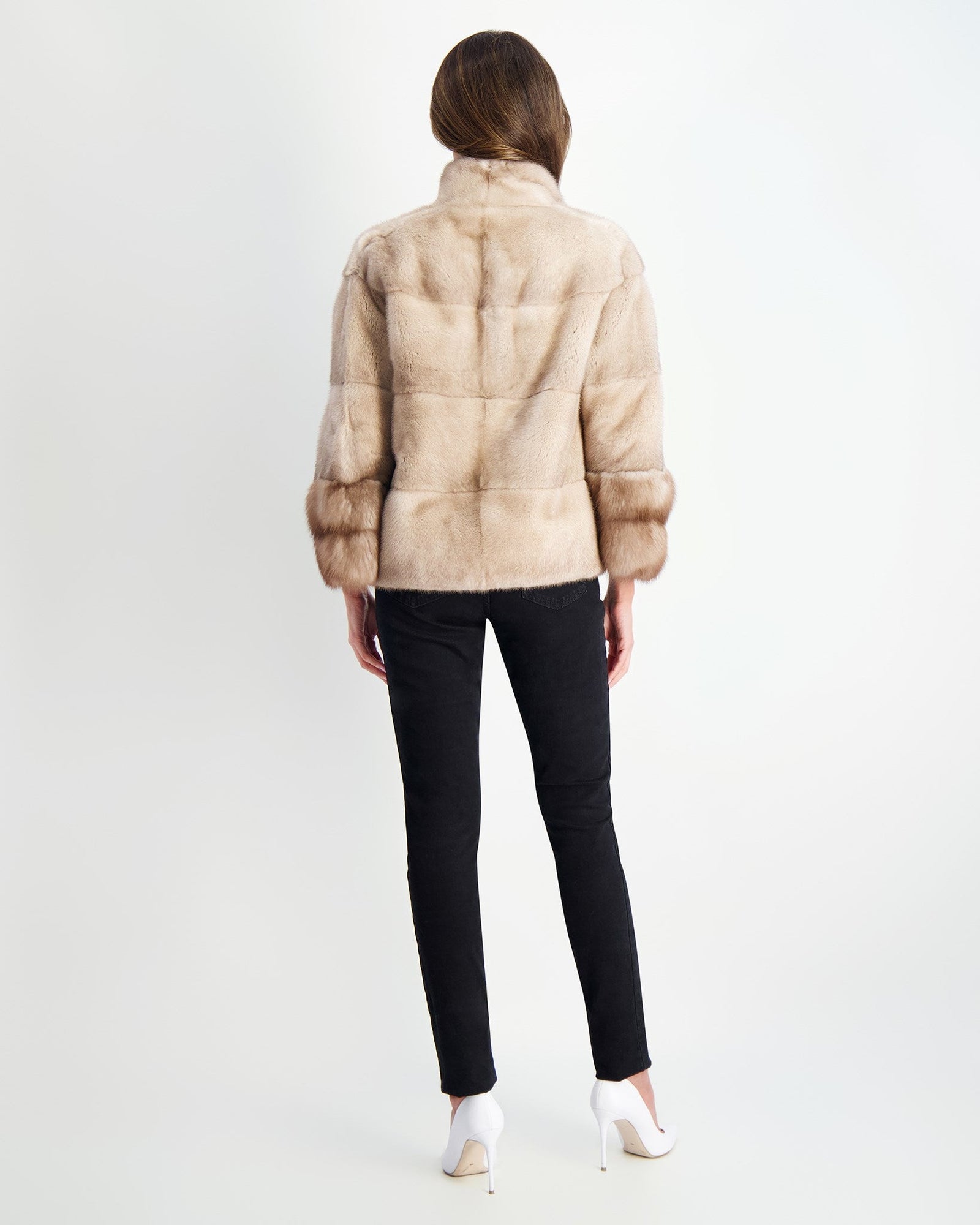 Mink Jacket With Stone Marten Trim | Women | Silver Blue x Mocha