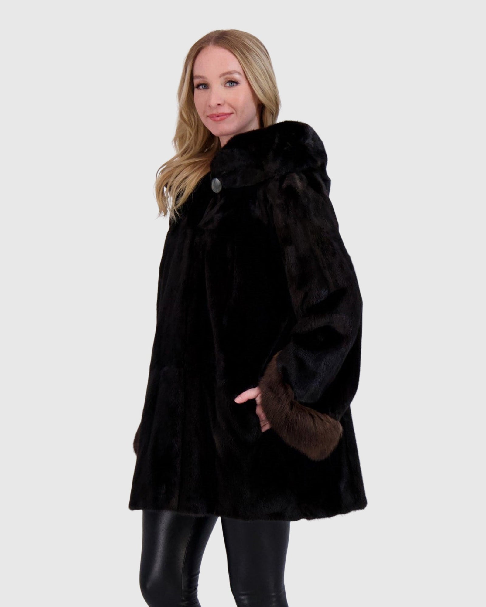Mink Parka With Sable Trim | Black