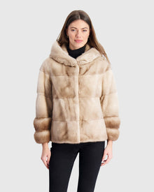 Mink Parka With Stone Marten Cuffs | Silver Blue/Mocha