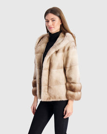 Mink Parka With Stone Marten Cuffs | Silver Blue/Mocha