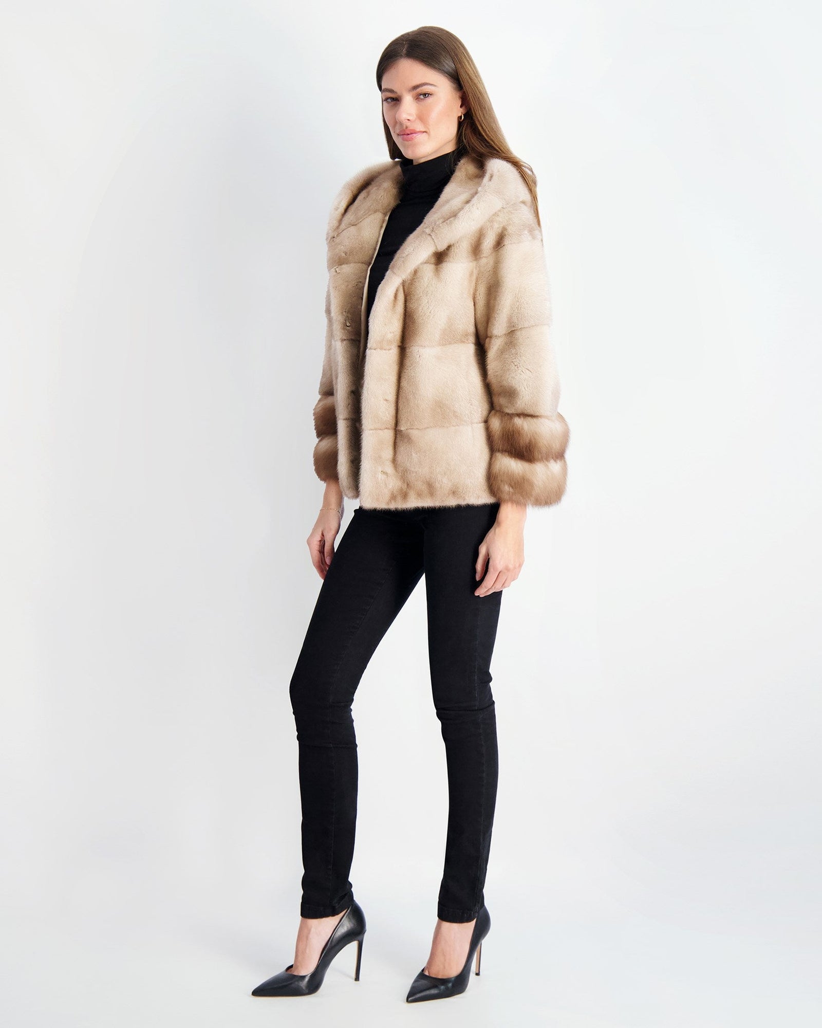 Mink Parka With Stone Marten Cuffs | Women | Silver Blue x Mocha