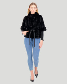 Mink Sections Jacket With Belt | Black