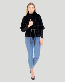 Mink Sections Jacket With Belt | Black