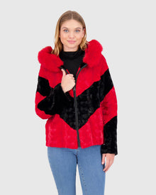 Mink Sections Jacket With Hood | Red/Black