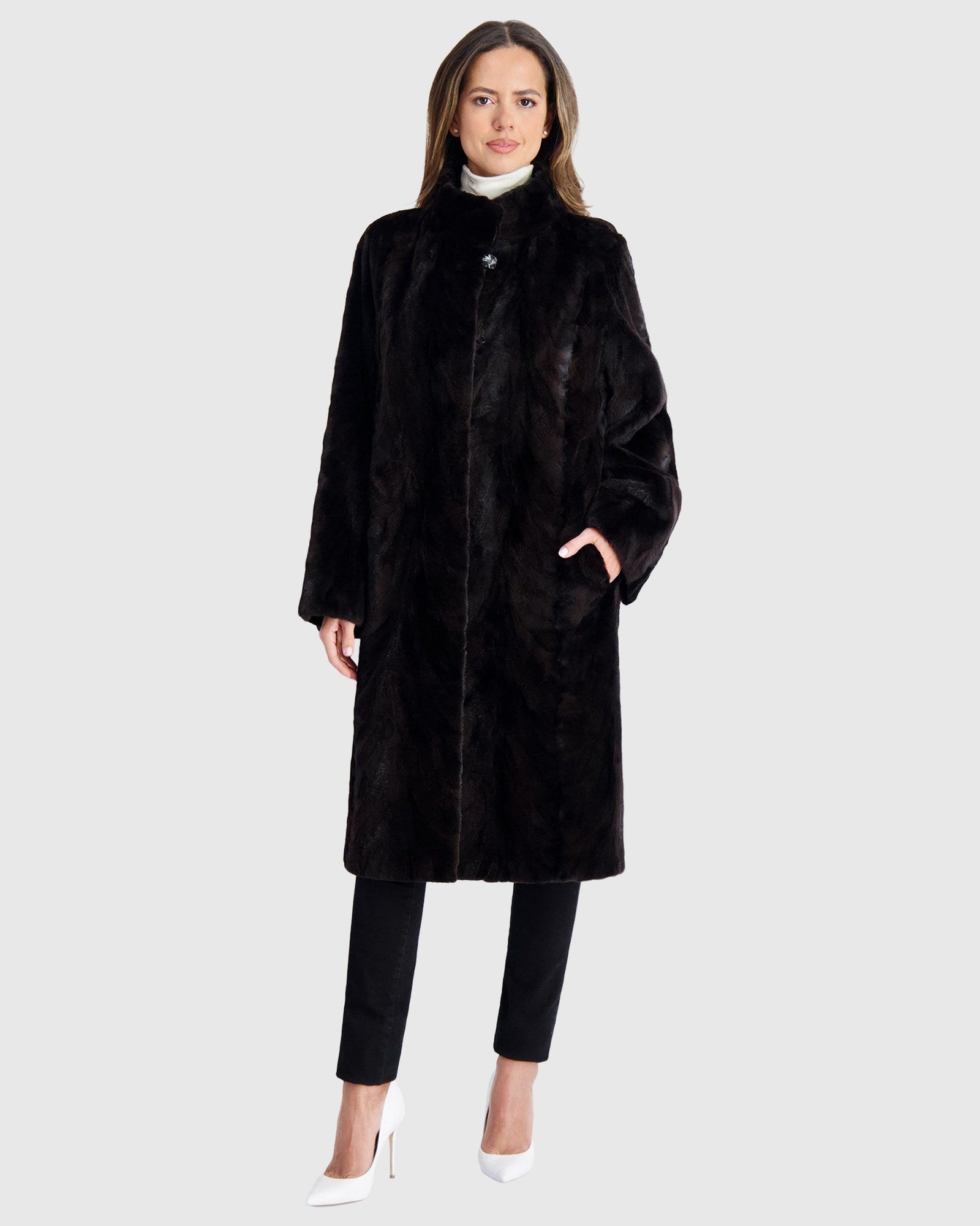 Mink Sections Short Coat | Black