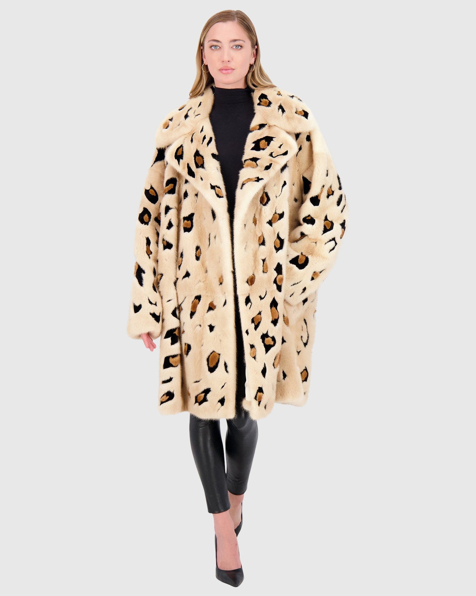 Mink Short Coat With Cheeta Print Intarsia | Palomino