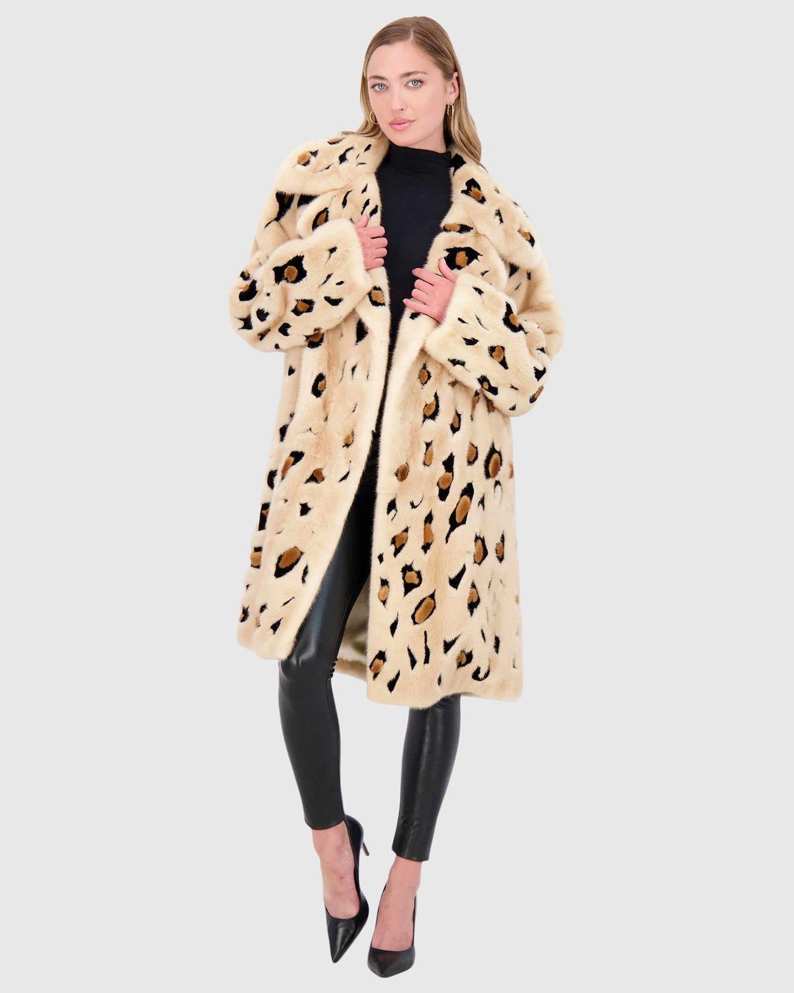 Mink Short Coat With Cheeta Print Intarsia | Palomino