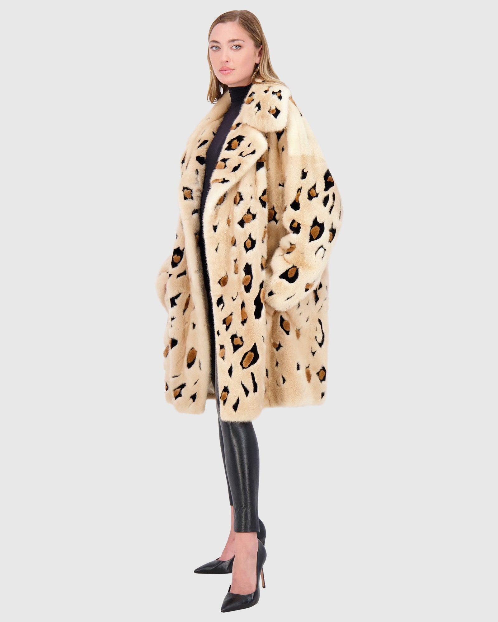 Mink Short Coat With Cheeta Print Intarsia | Palomino